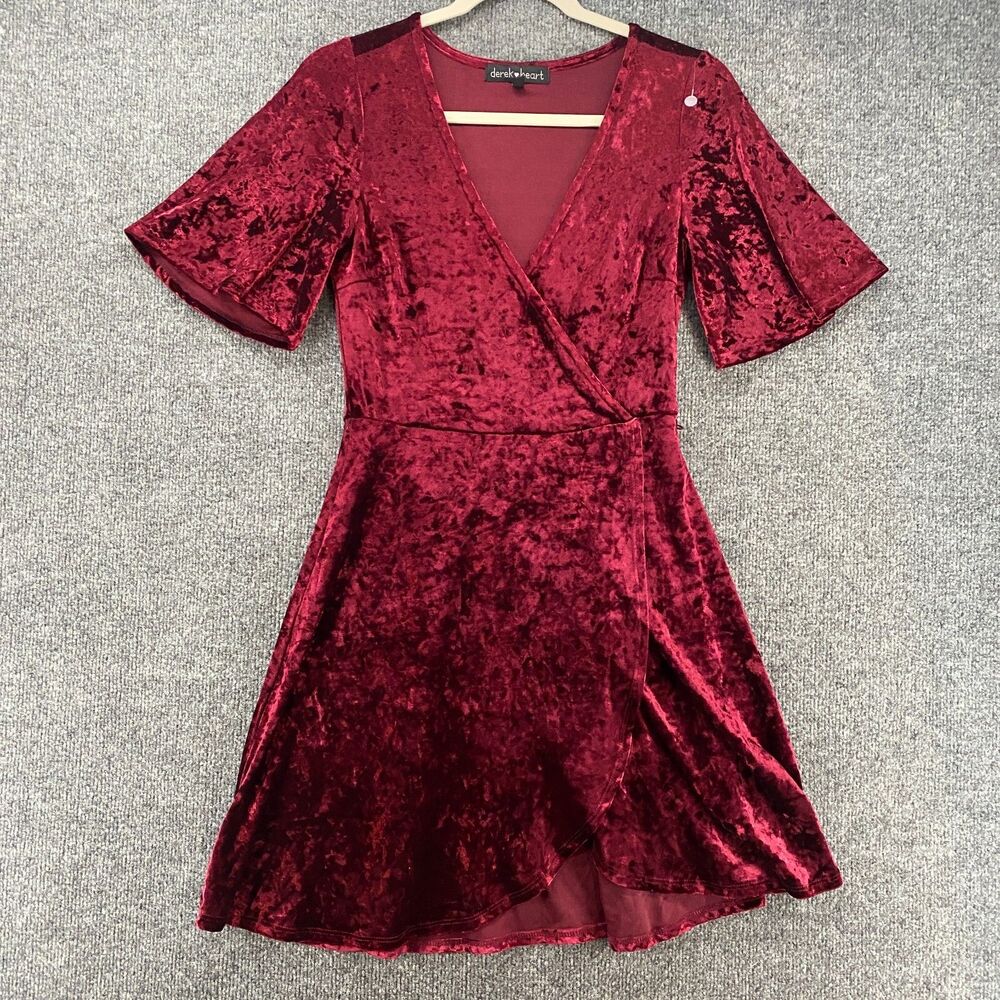 Womens Wrap Dress Size S Maroon Crunched Velvet Fairy Grunge Whimsigoth Skater